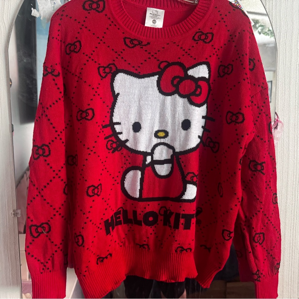 Hello Kitty Red Crew Neck Sweater with Iconic Design